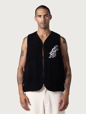 Honor The Gift Teddy Notes Vest Black Sherpa Fleece Zip Mens L NWT